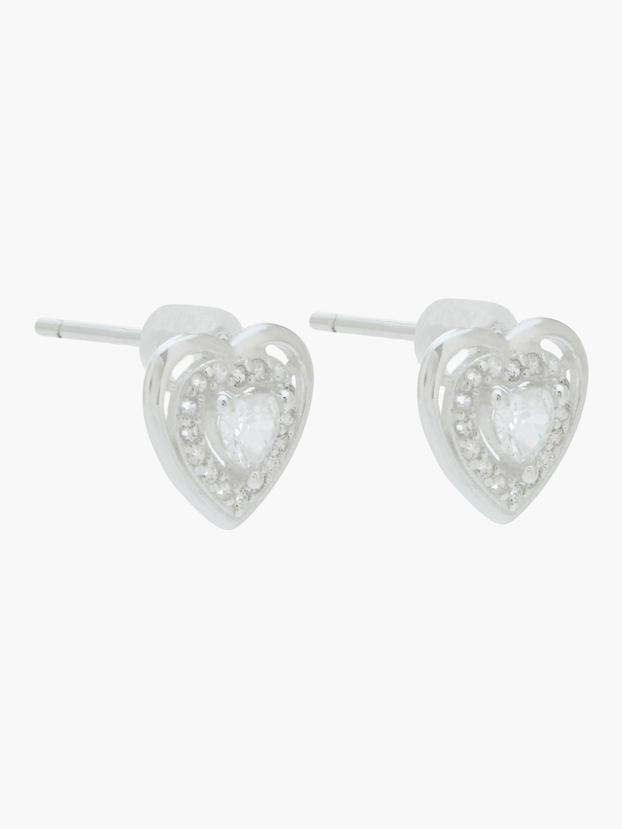Silver Tone Heart Stud Earrings with Pushback Closure