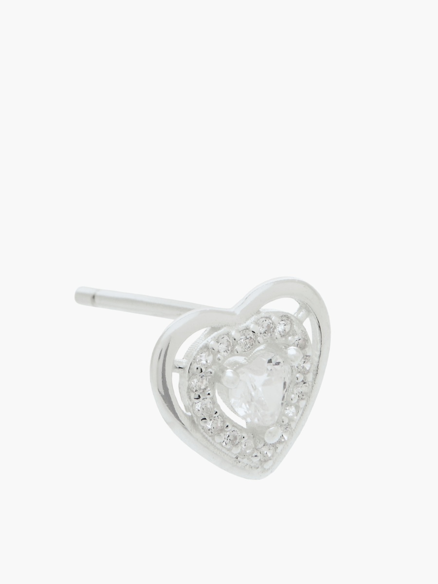 Silver Tone Heart Stud Earrings with Pushback Closure