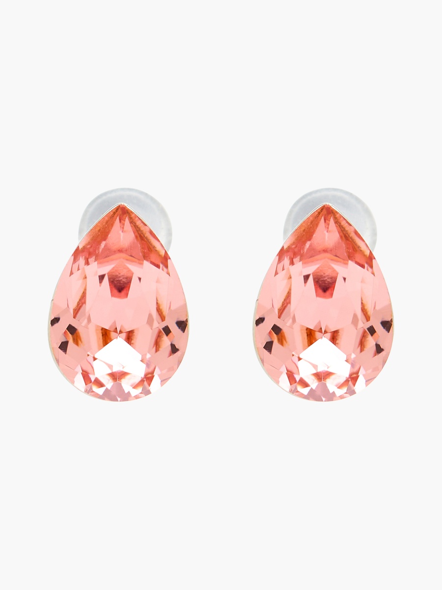 Silver Tone Swarovski Stone Embellished Stud Earrings with Pushback Closure