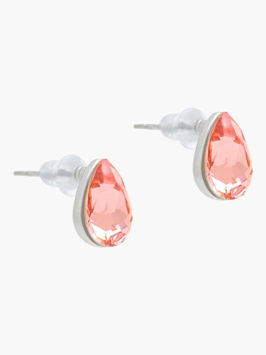 Silver Tone Swarovski Stone Embellished Stud Earrings with Pushback Closure