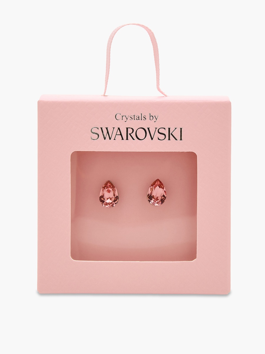 Silver Tone Swarovski Stone Embellished Stud Earrings with Pushback Closure