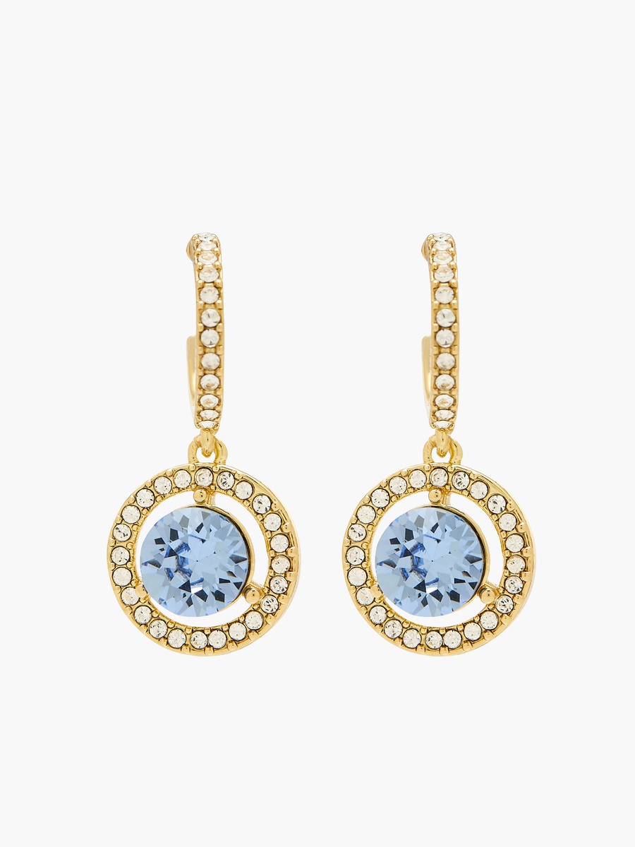 Gold Tone Swarovski Stone Embellished Hoop Earrings with Pushback Closure
