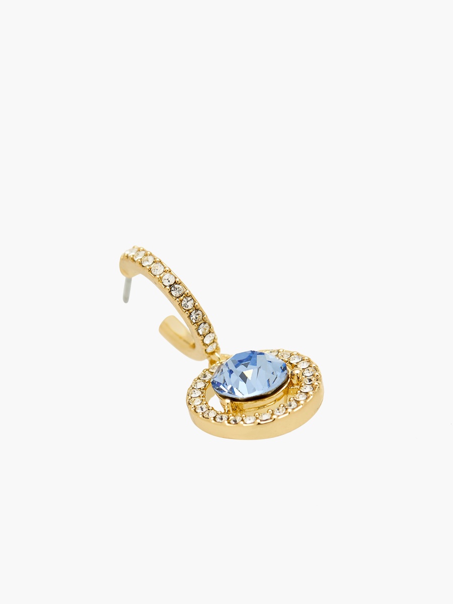 Gold Tone Swarovski Stone Embellished Hoop Earrings with Pushback Closure