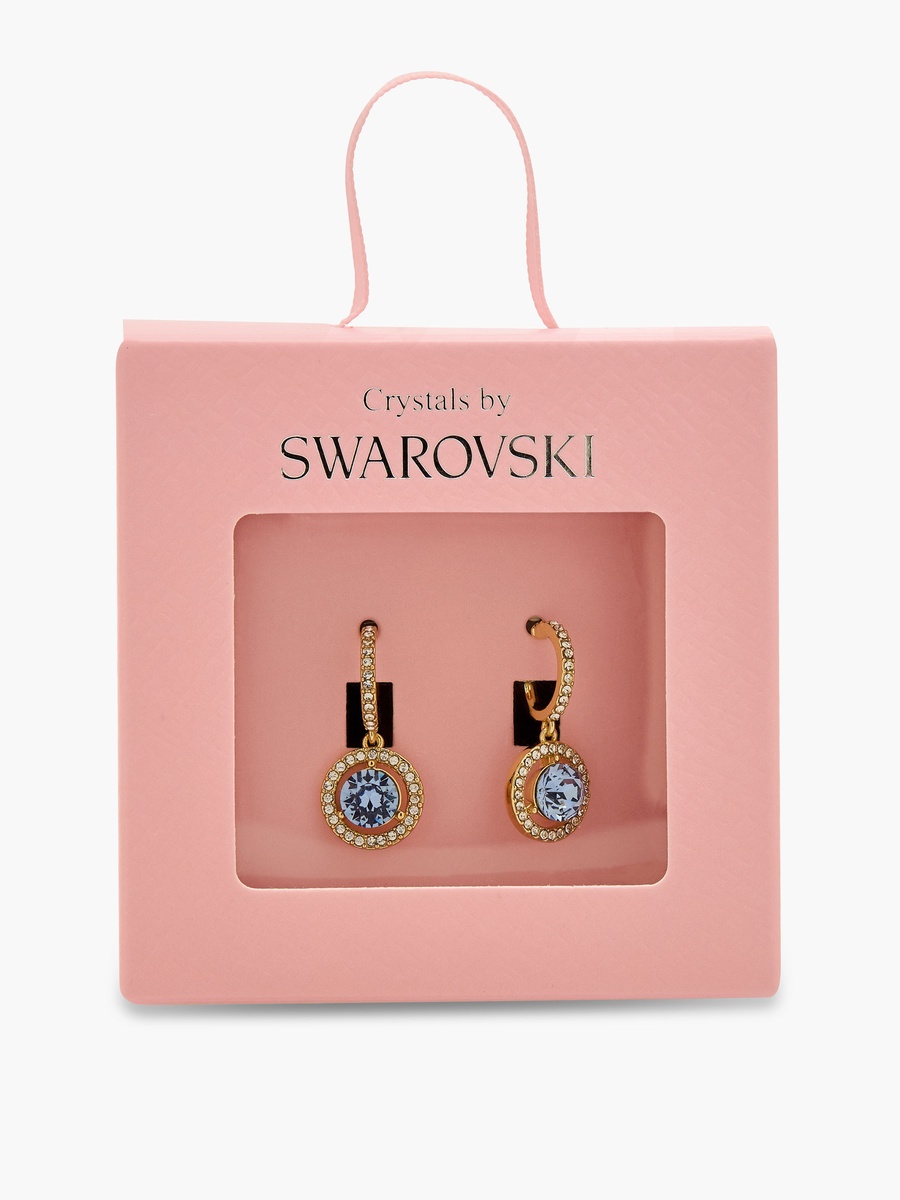Gold Tone Swarovski Stone Embellished Hoop Earrings with Pushback Closure