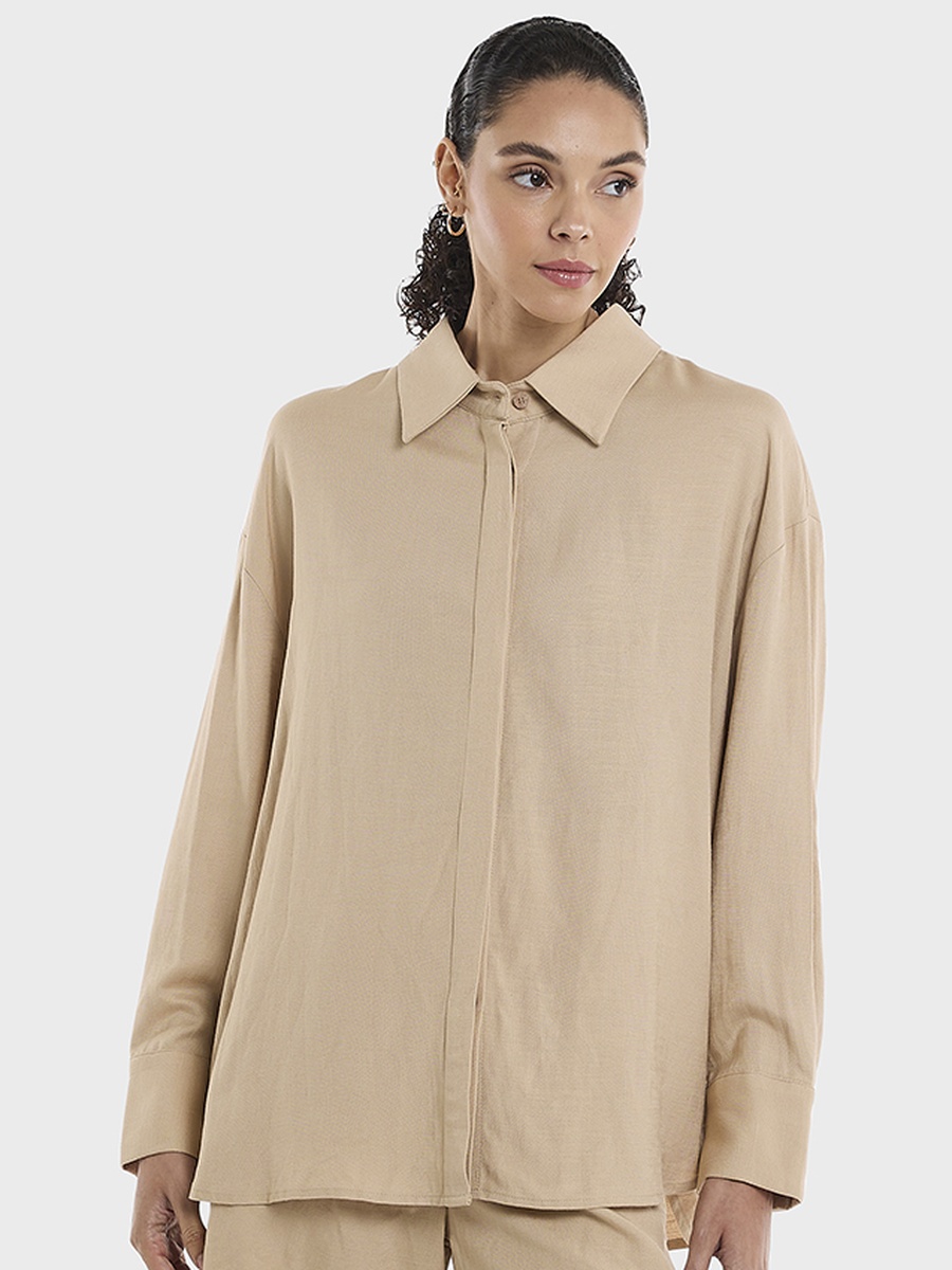 Linen Blend Plain Oversized Shirt