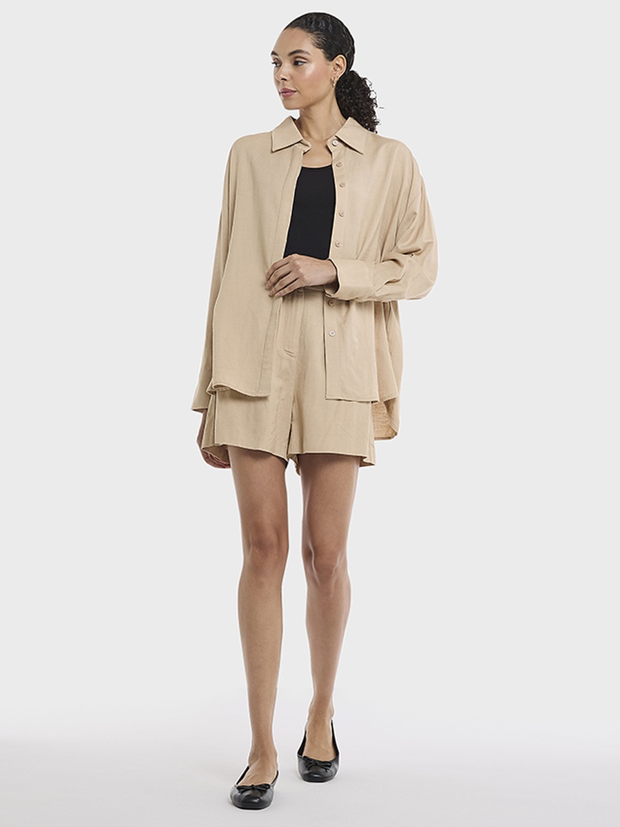 Linen Blend Plain Oversized Shirt