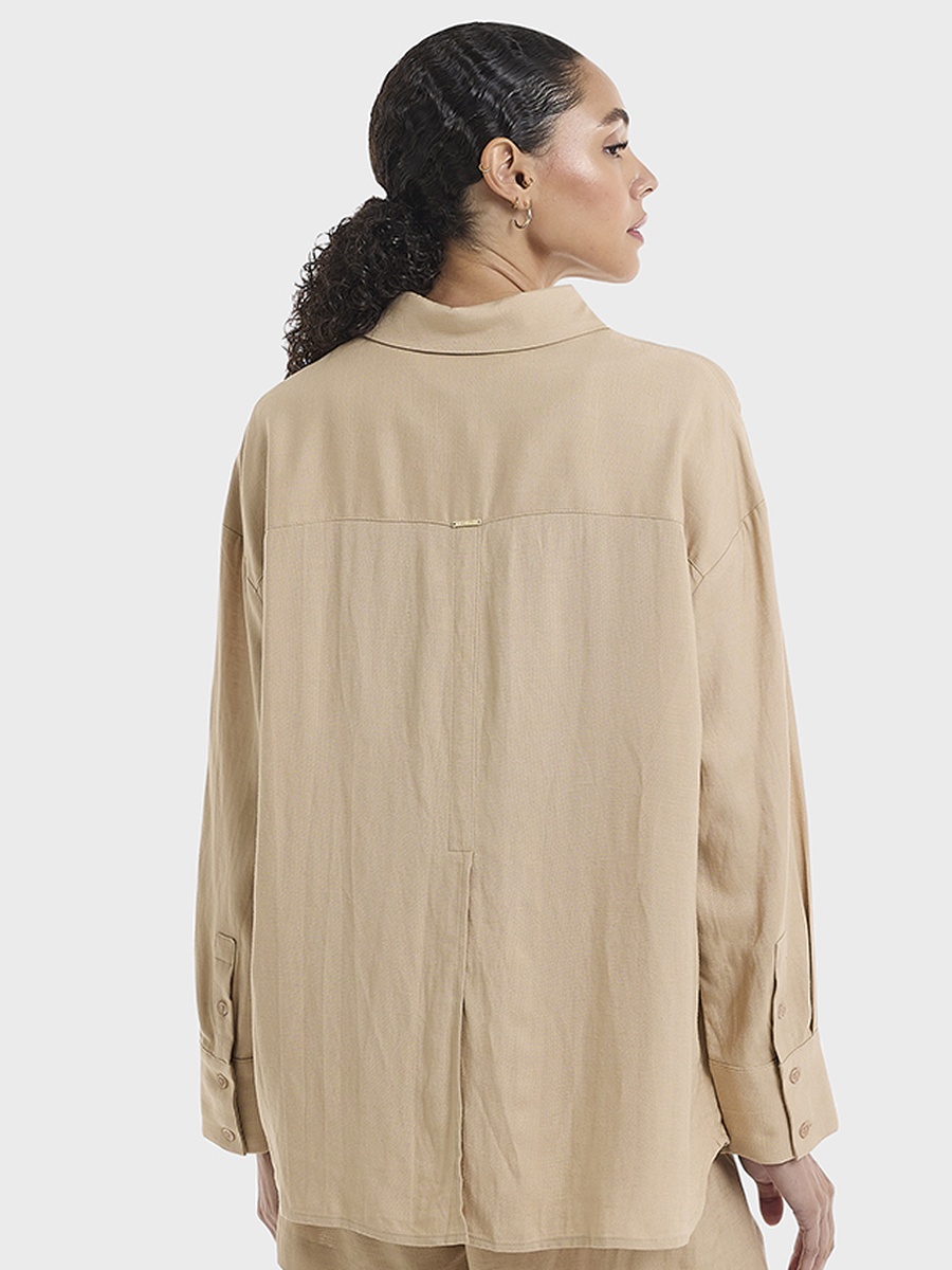 Linen Blend Plain Oversized Shirt