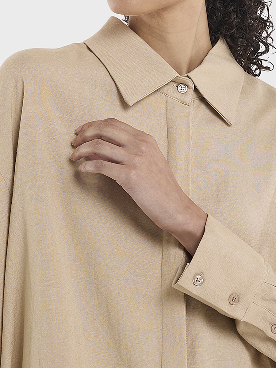 Linen Blend Plain Oversized Shirt