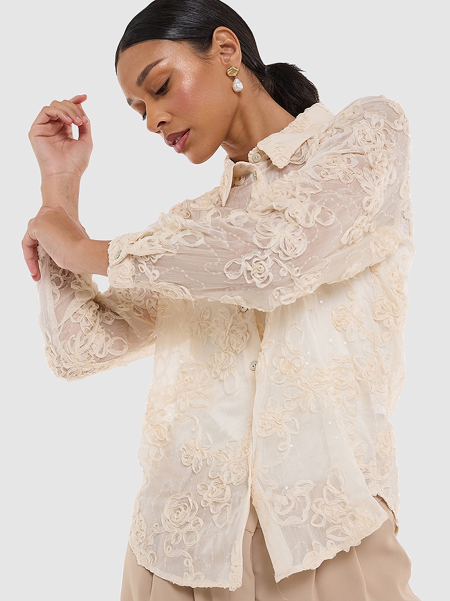 Embroidered Button Front Top