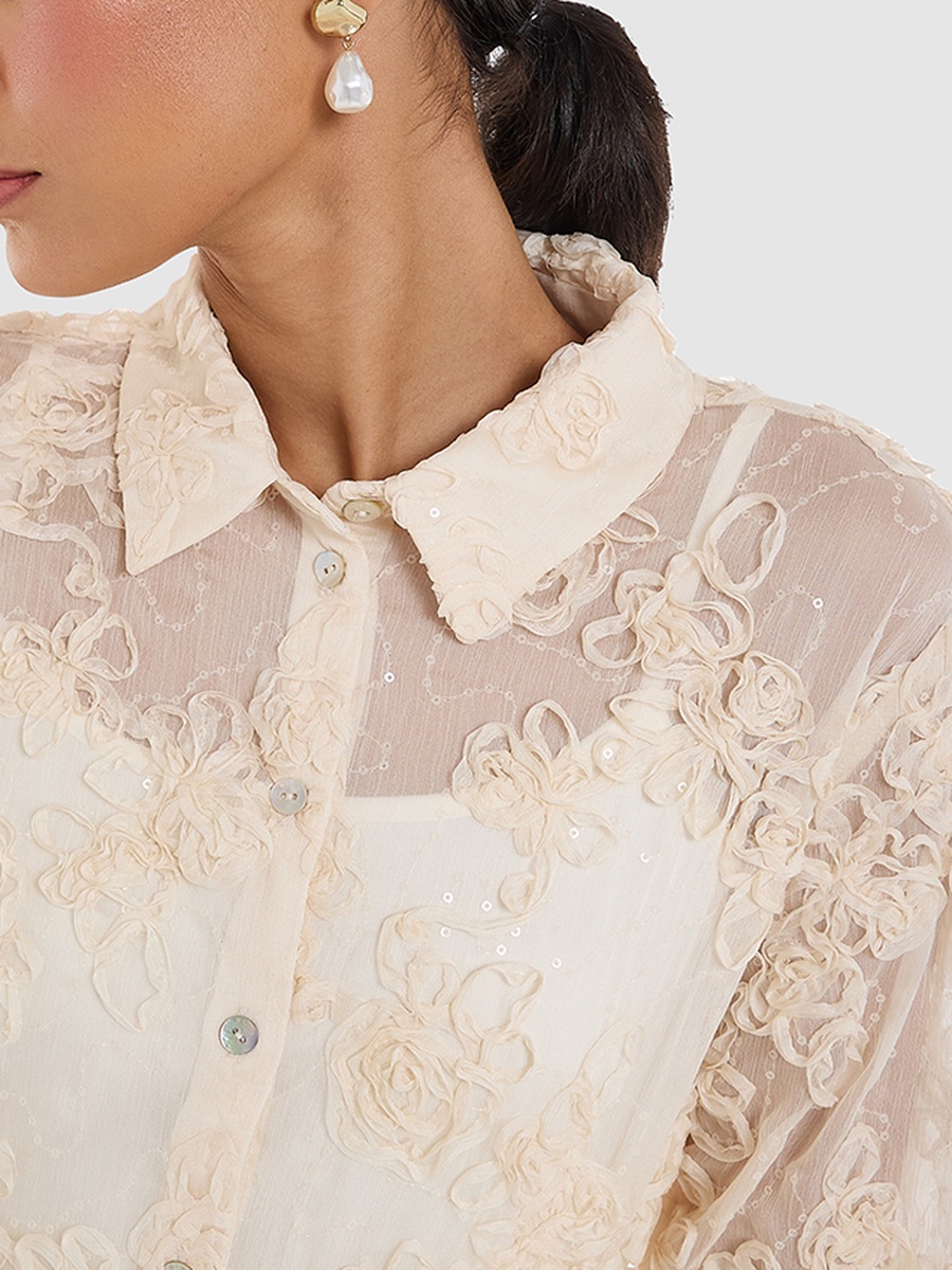Embroidered Button Front Top