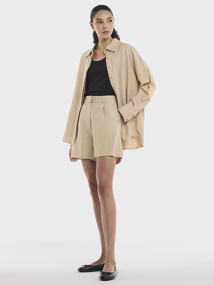 Linen Blend Plain Shorts