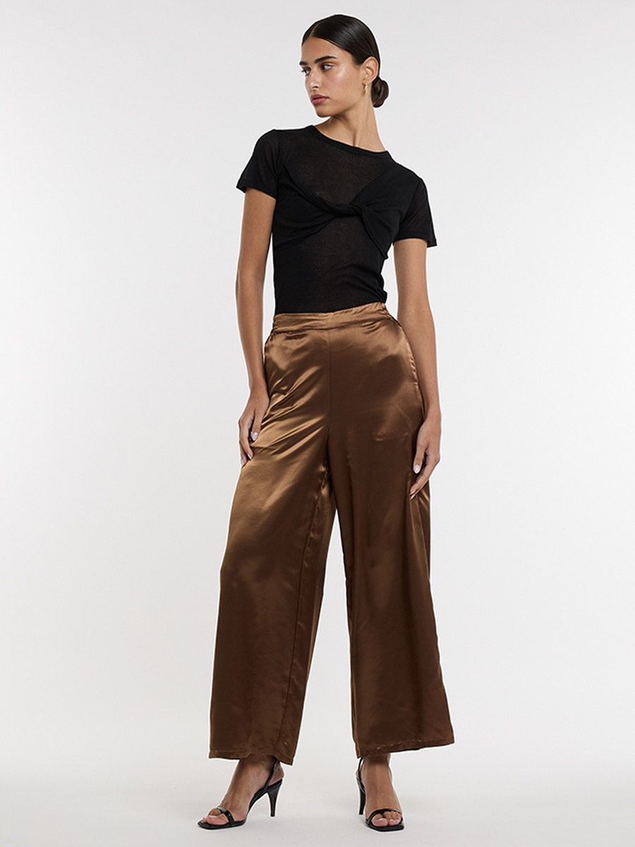Solid Satin Wide Leg Trousers