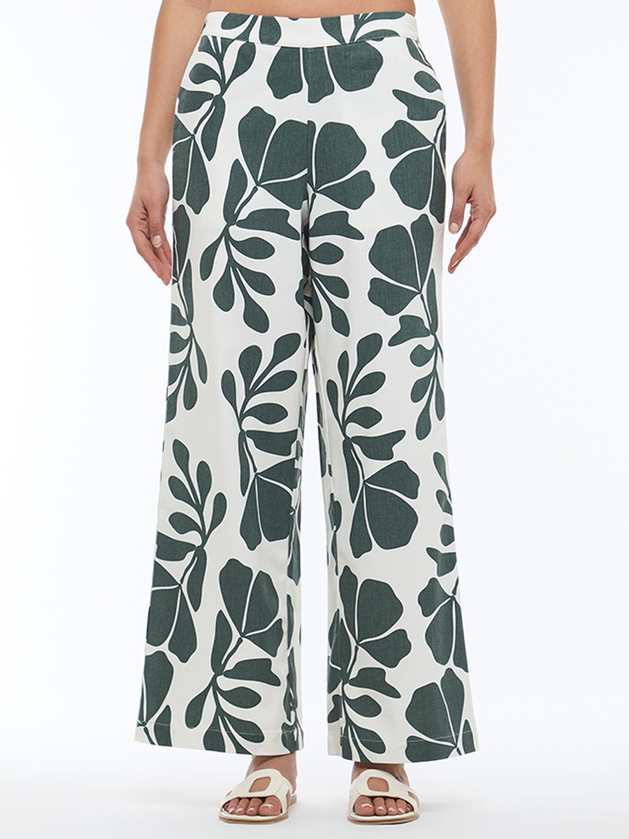 Printed Linen Straight Trousers