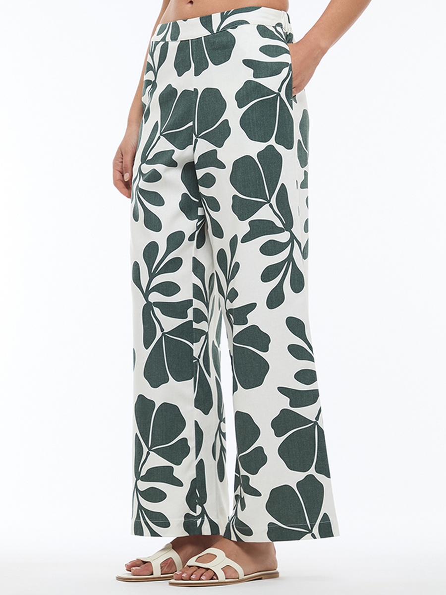 Printed Linen Straight Trousers