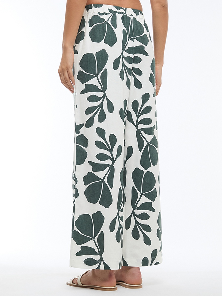 Printed Linen Straight Trousers