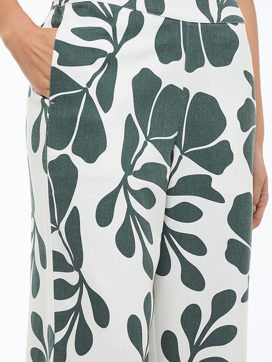 Printed Linen Straight Trousers