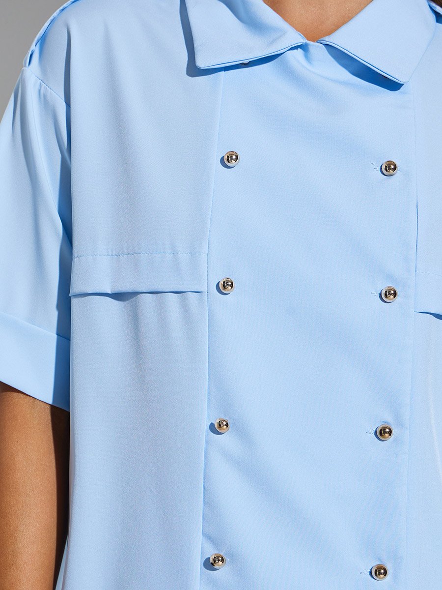 Blue Short Sleeve Oversized Shirt