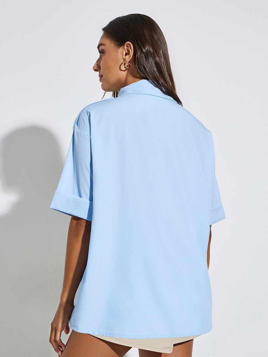 Blue Short Sleeve Oversized Shirt