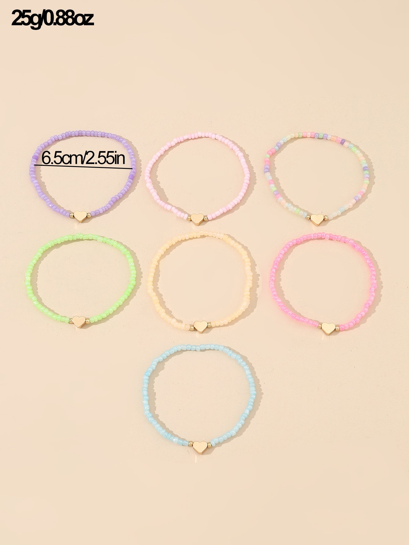 Pack of 7 - Pastel Beaded Heart Bracelet