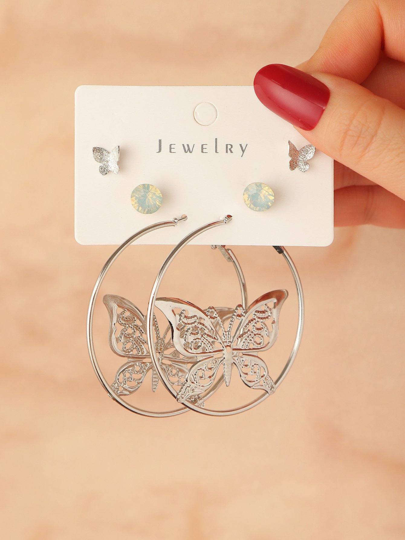 Set of 3 -  Butterfly Hoop and Stud Earrings