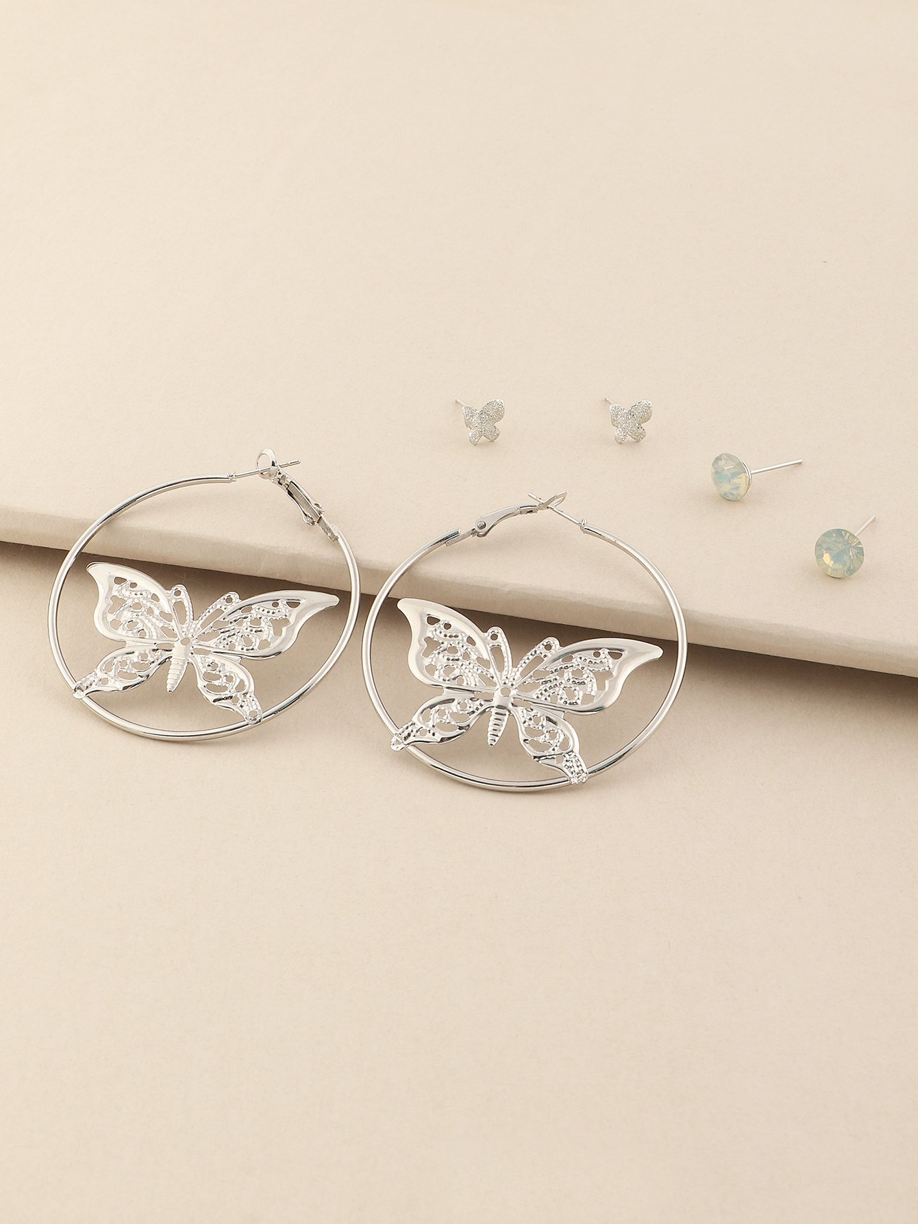 Set of 3 -  Butterfly Hoop and Stud Earrings