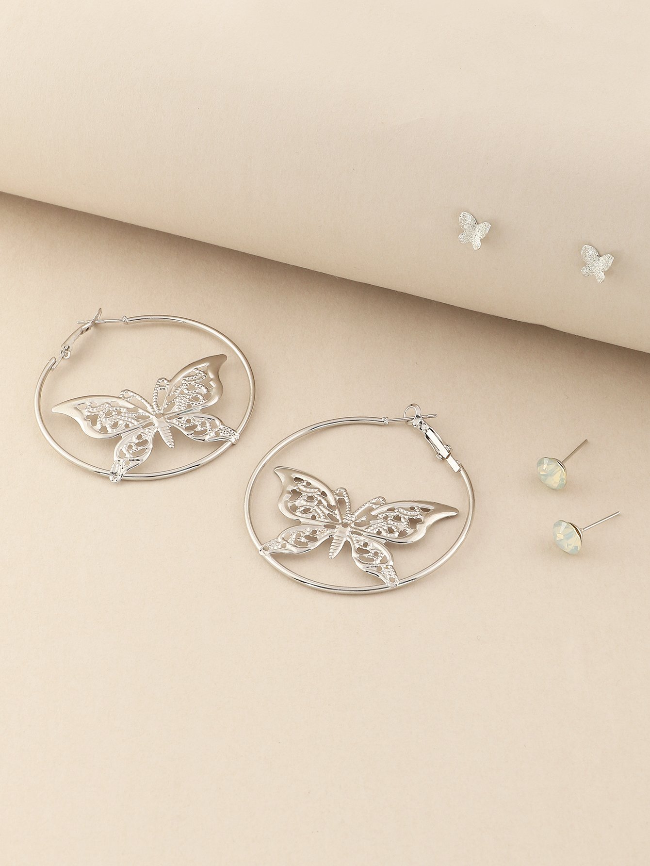 Set of 3 -  Butterfly Hoop and Stud Earrings