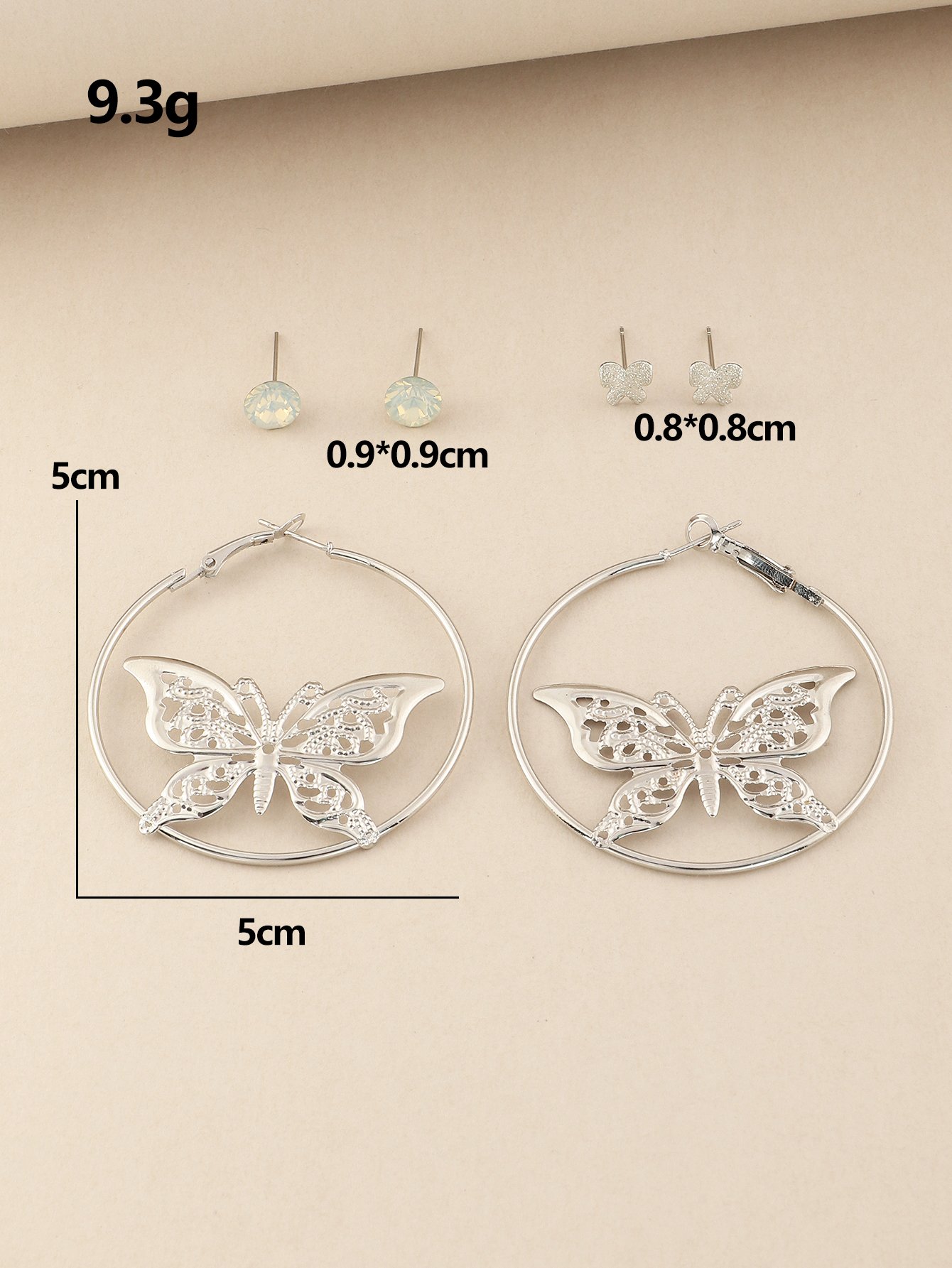 Set of 3 -  Butterfly Hoop and Stud Earrings