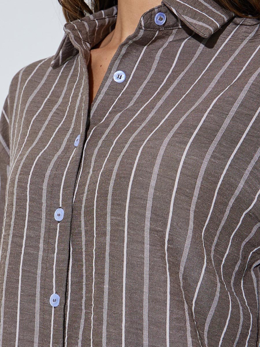 Brown Striped Shirt and Trousers Co-ord Set