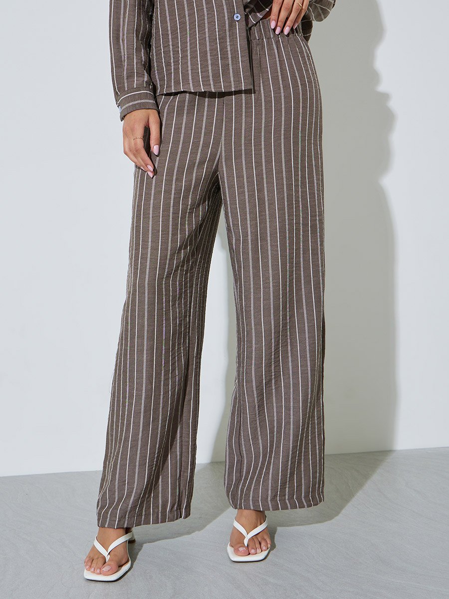 Brown Striped Shirt and Trousers Co-ord Set