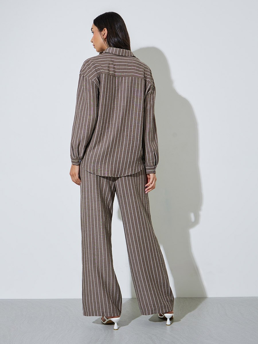 Brown Striped Shirt and Trousers Co-ord Set