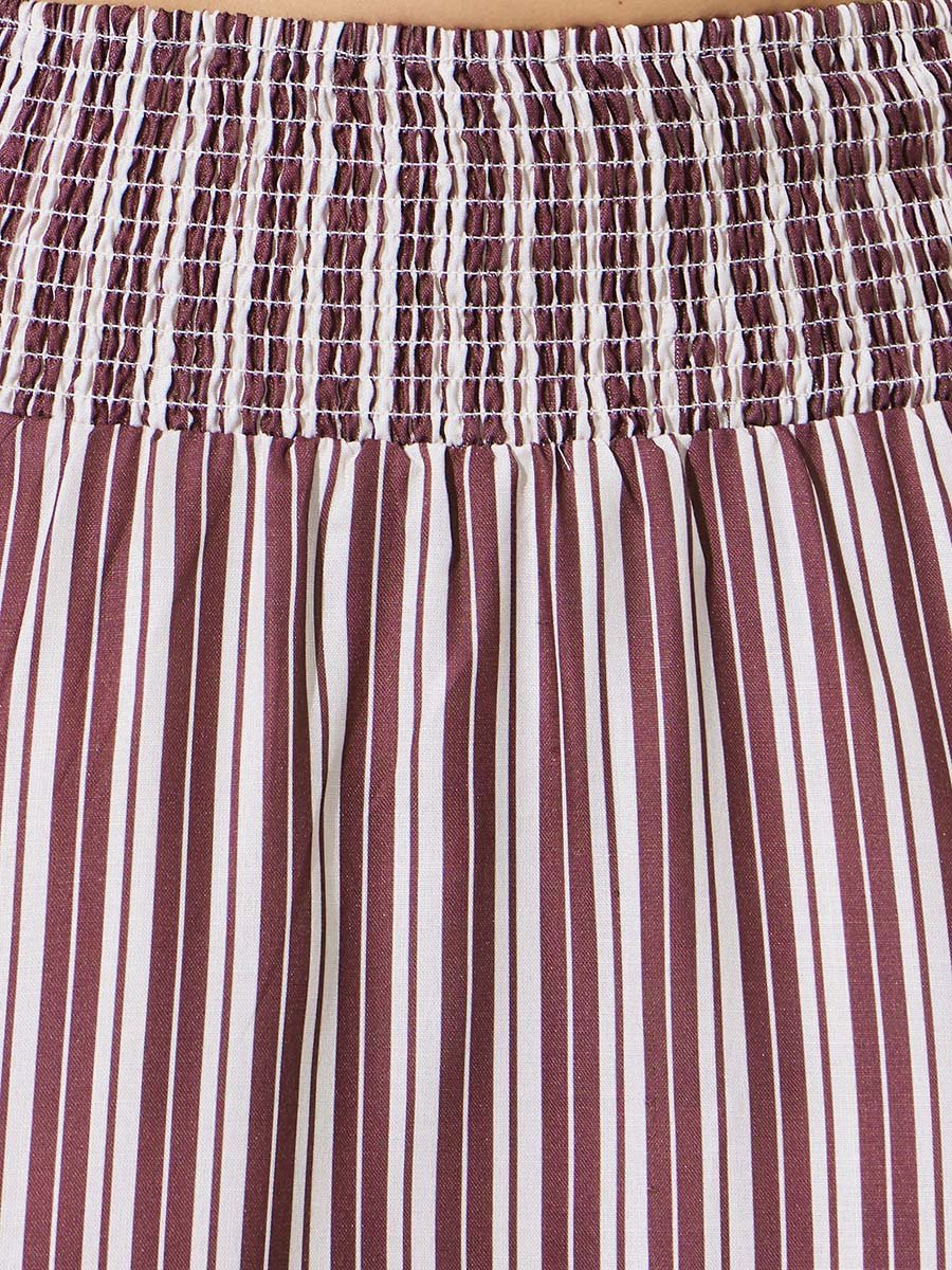 Burgundy Striped Flared Maxi Skirt