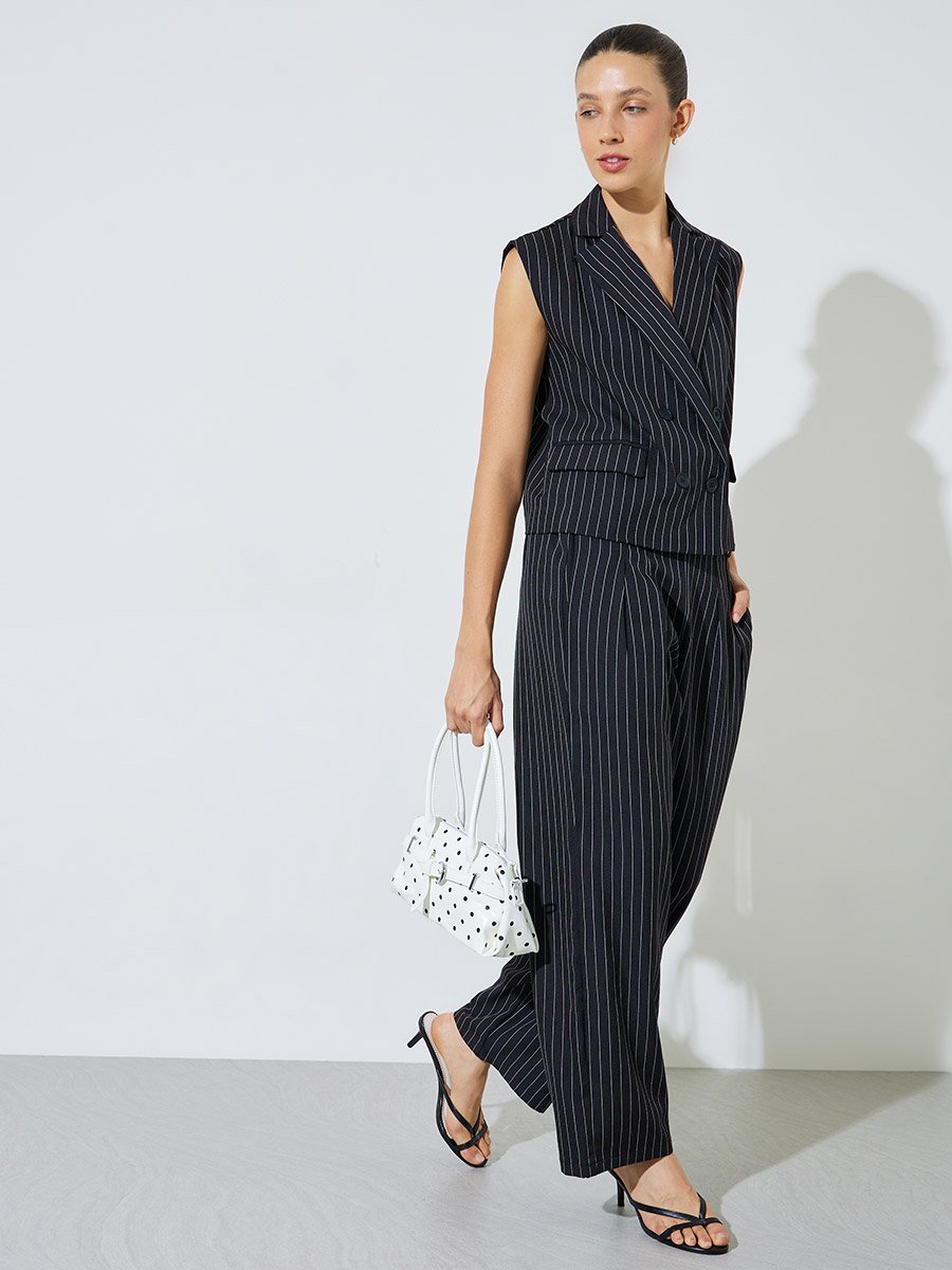 Black Striped Waistcoat and Trousers Co-ord Set