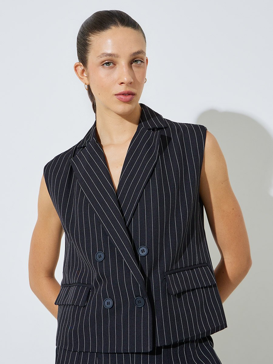 Black Striped Waistcoat and Trousers Co-ord Set