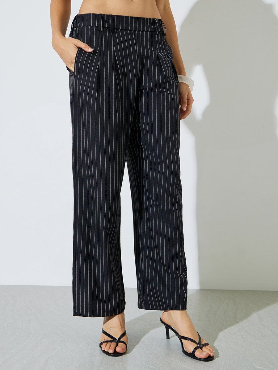 Black Striped Waistcoat and Trousers Co-ord Set