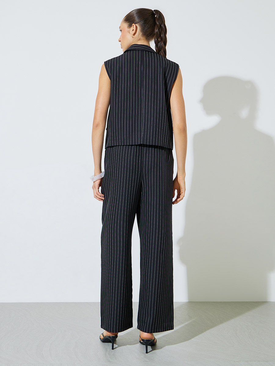 Black Striped Waistcoat and Trousers Co-ord Set