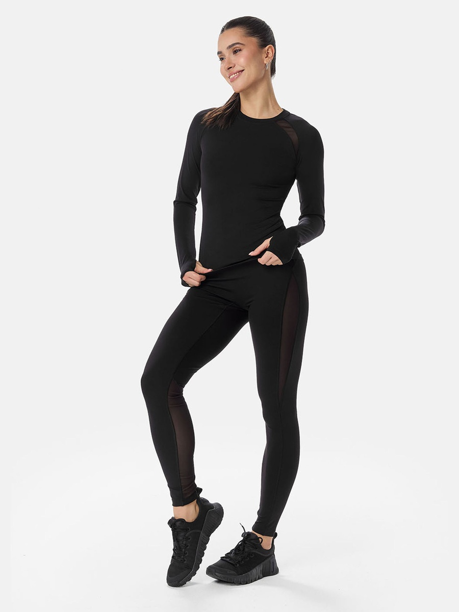 Black Mesh-Panel Performance Leggings