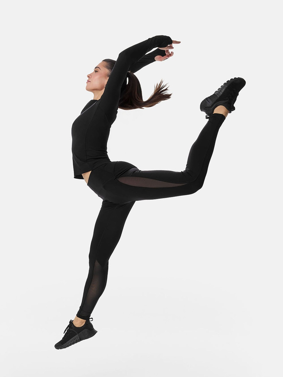 Black Mesh-Panel Performance Leggings