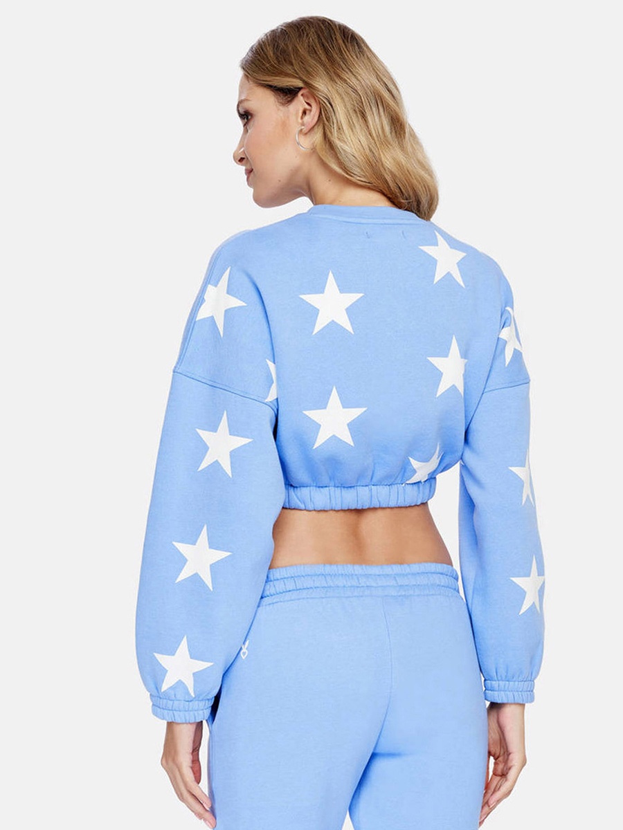 Blue Star Print Cropped Sweatshirt
