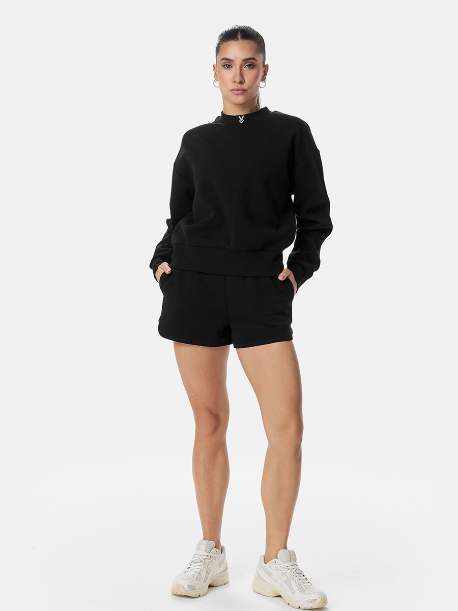 Black Solid Mock Neck Sweatshirt