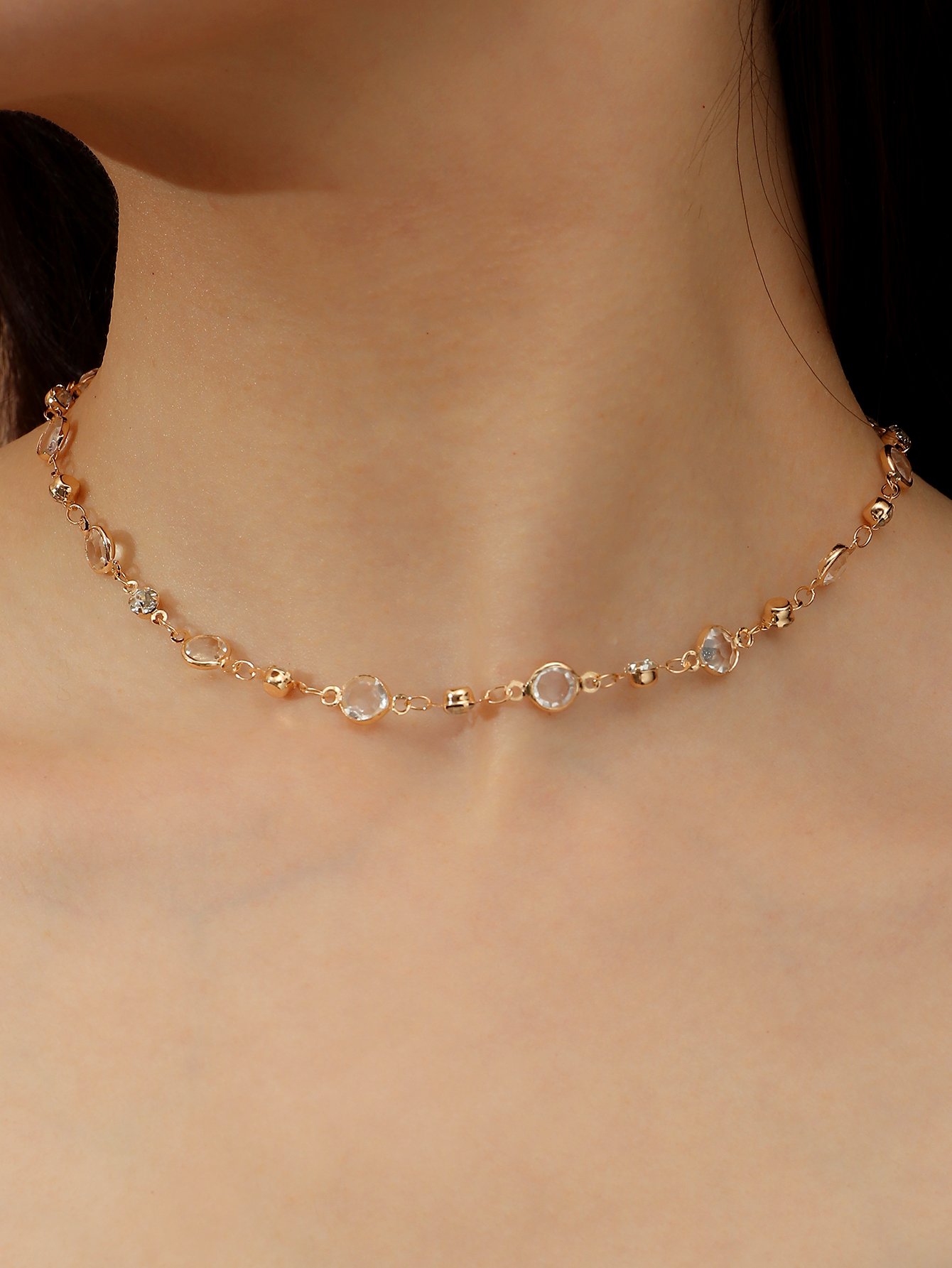 Gold Chain Necklace with Crystal Accents