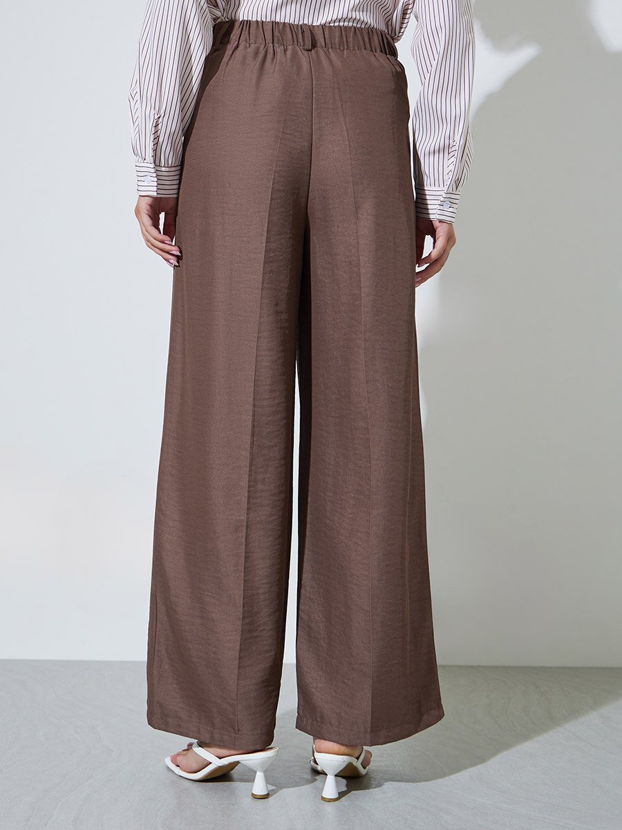 Brown Wide Leg loose Fit Pleat Detailing Pants