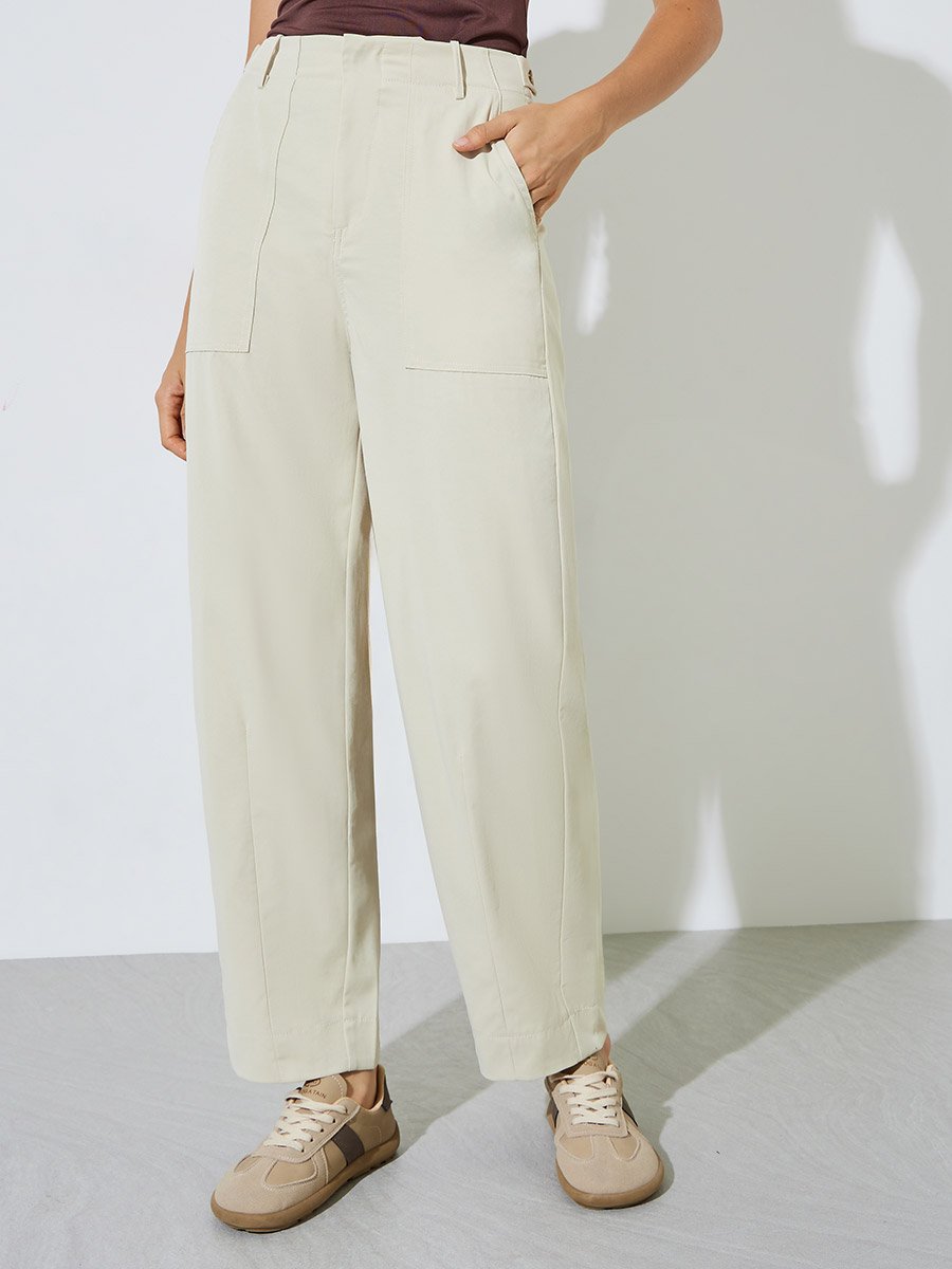 Off White Baggy Fit Solid Pants