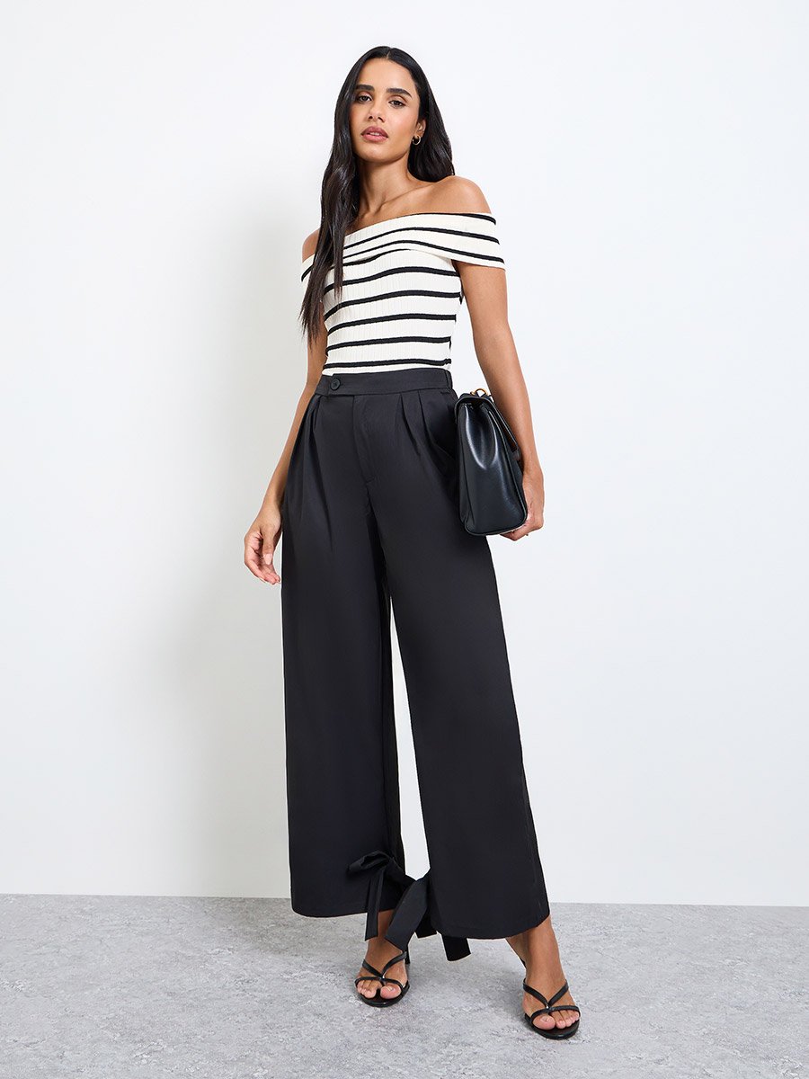 Black Wide Leg Pants with Cuff Ties