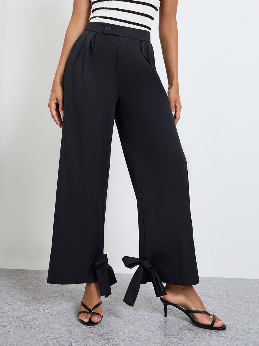 Black Wide Leg Pants with Cuff Ties