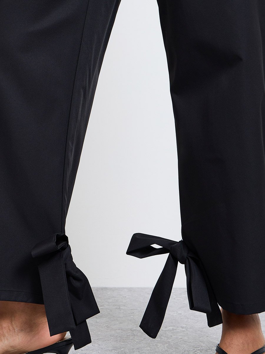 Black Wide Leg Pants with Cuff Ties