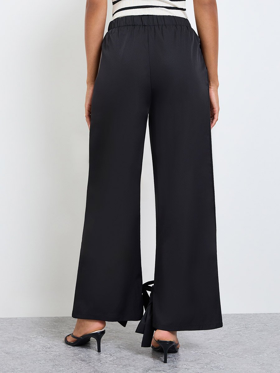 Black Wide Leg Pants with Cuff Ties