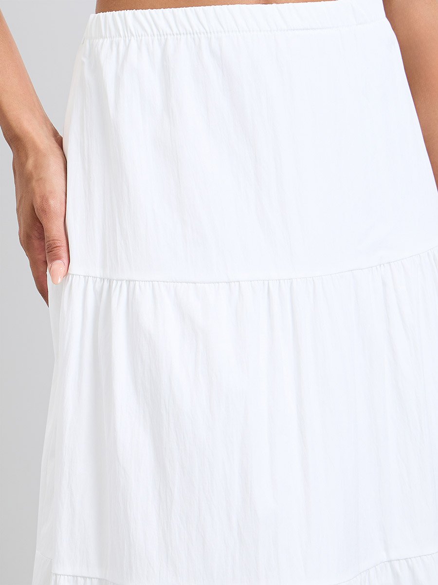 White Solid Tiered Maxi Skirt
