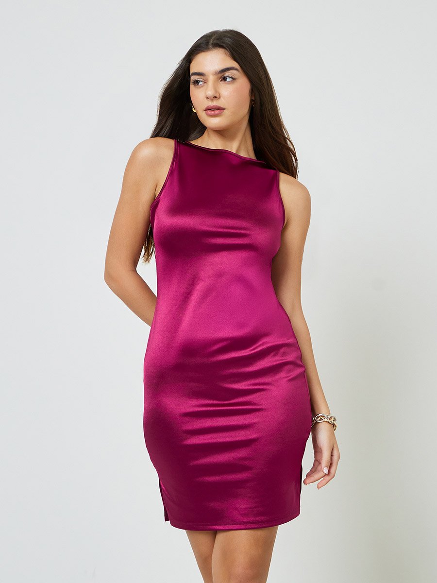 Magenta Round Neck Bodycon Mini Dress