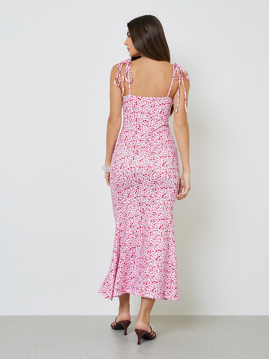 Pink Floral Strappy Fit and Flare Maxi Dress