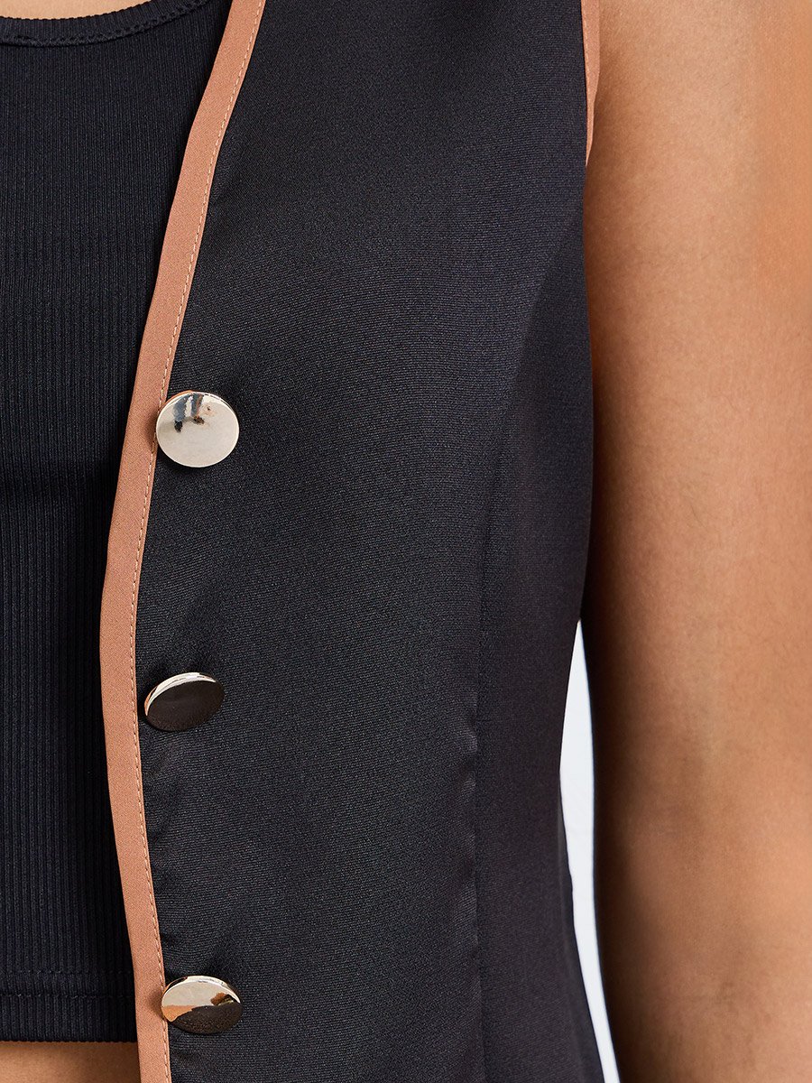 Black Contrast Trim Buttoned Waistcoat